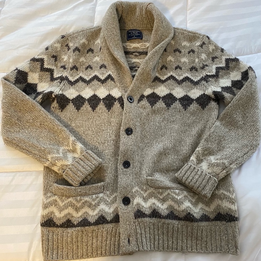 Wool blend Fair isle shawl neck cardigan